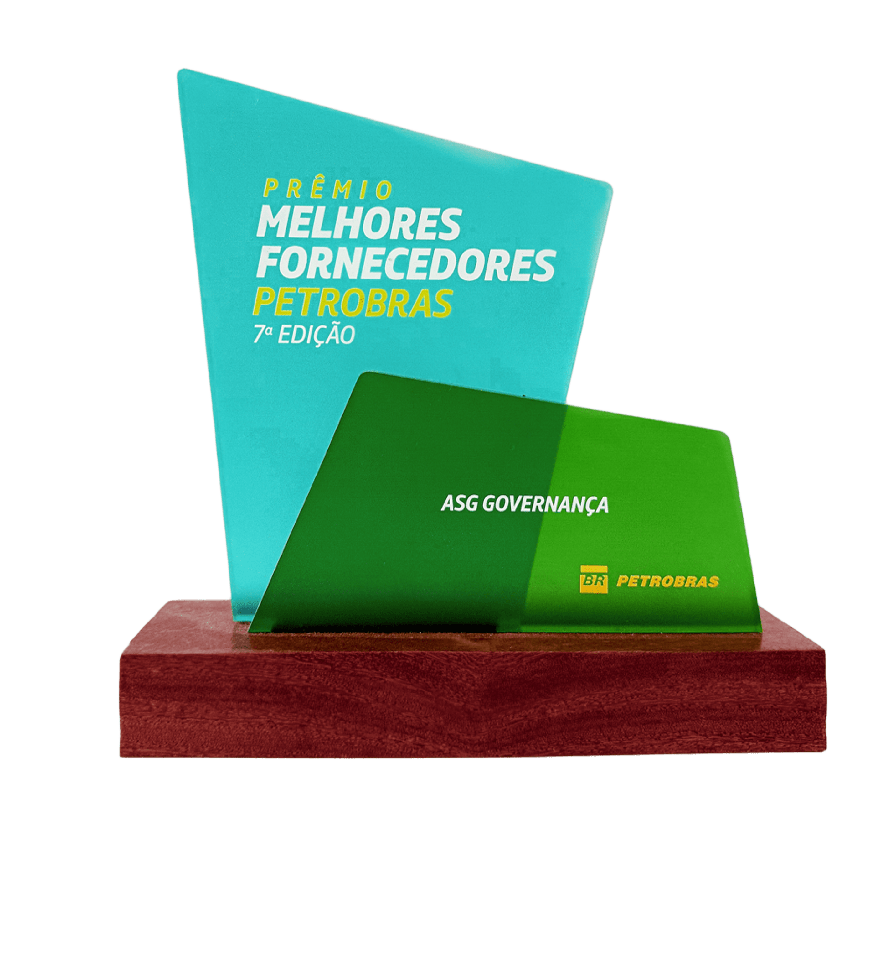 Troféu Melhores Fornecedores Petrobras verde com base marrom